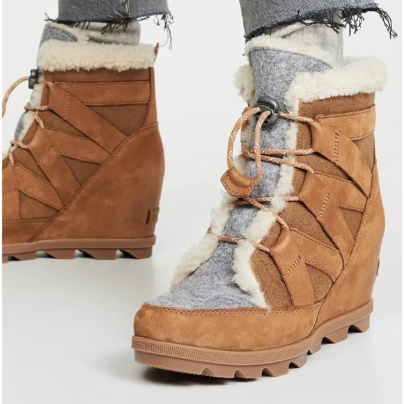 SOREL Joan of Arctic II Cozy Genuine Shearling Wedge Booties